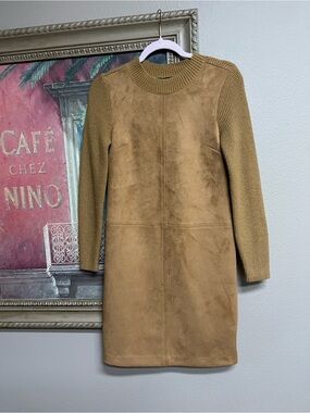 🍁Ann Taylor Petite Faux Suede Sweater Dress in Camel Brown